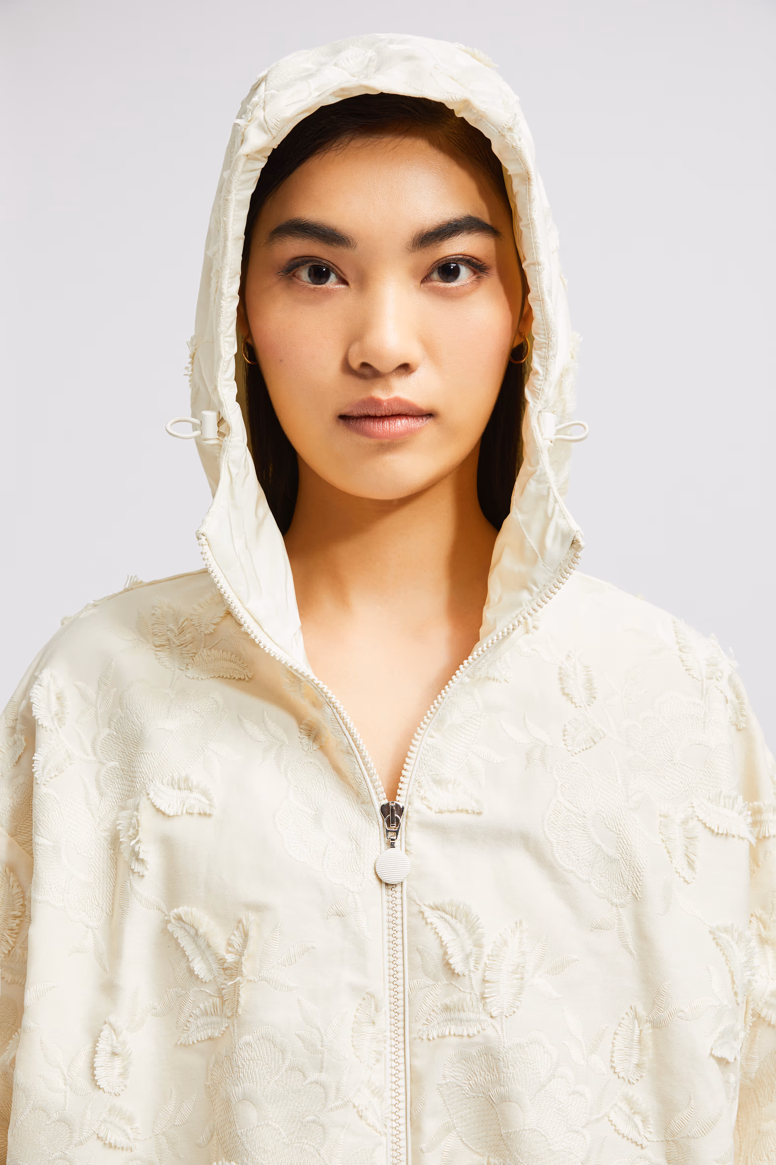Charmeil Textured Hooded Jacket Women White Ivory Moncler 7